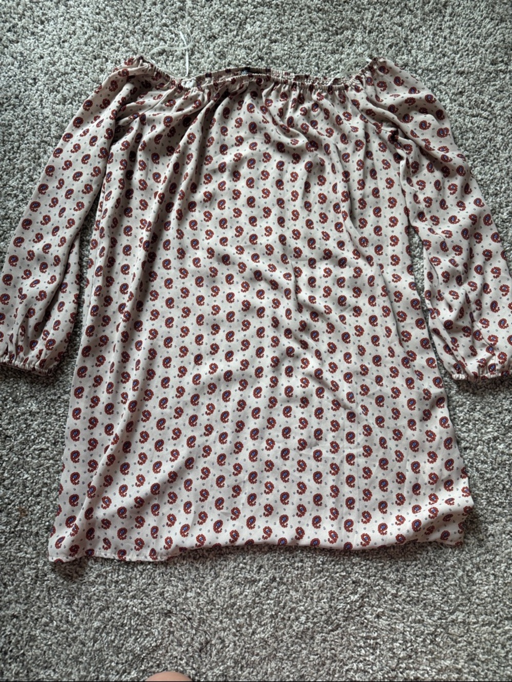 Fashion Union Off-Shoulder Paisley Tunic Top in Cream and Burgundy